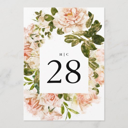 Elegant 5 x 7 Florals Hochzeiten Tischnummern (Vorderseite)