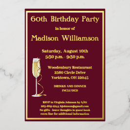 Elegant 60 60 Geburtstag Red REAL Gold Folieneinladung