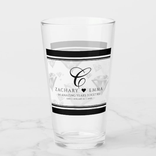 Elegant 60. 75. Diamond Wedding Jubiläum Glas (Rückseite)