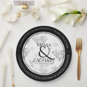 Elegant 60. 75. Diamond Wedding Jubiläum Pappteller