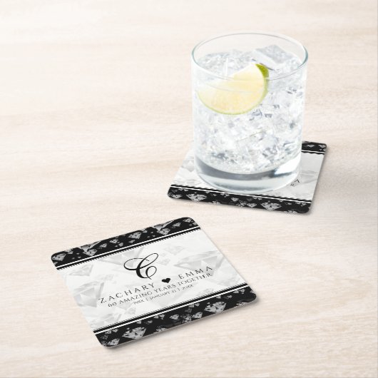 Elegant 60. 75. Diamond Wedding Jubiläum Rechteckiger Pappuntersetzer (Vor Ort)