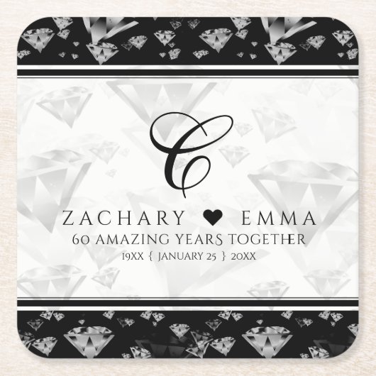 Elegant 60. 75. Diamond Wedding Jubiläum Rechteckiger Pappuntersetzer (Vorderseite)