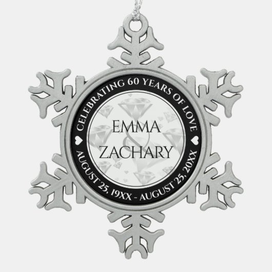 Elegant 60. 75. Diamond Wedding Jubiläum Schneeflocken Zinn-Ornament (Vorderseite)