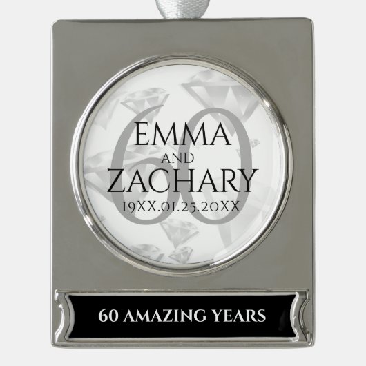 Elegant 60. Diamond Wedding Jubiläum Banner-Ornament Silber (Vorderseite)