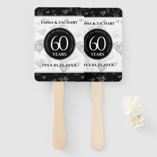 Elegant 60. Diamond Wedding Jubiläum Fächer (Vorne und Hinten)