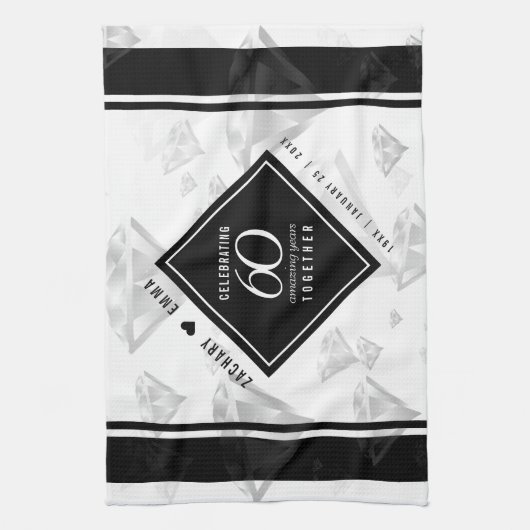 Elegant 60. Diamond Wedding Jubiläum Geschirrtuch (Vertikal)