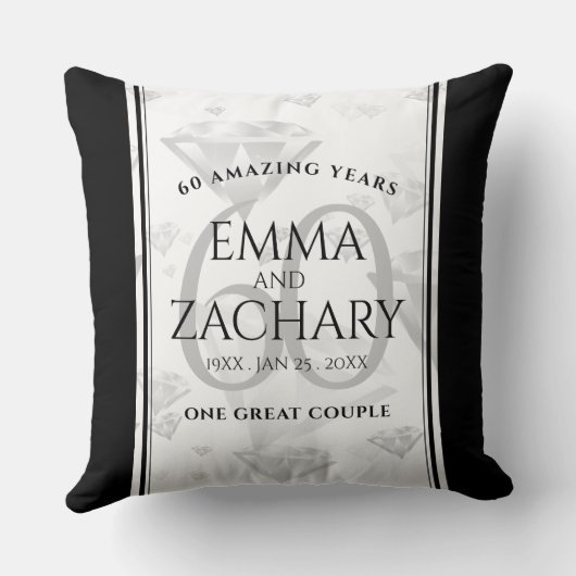 Elegant 60. Diamond Wedding Jubiläum Kissen (Rückseite)