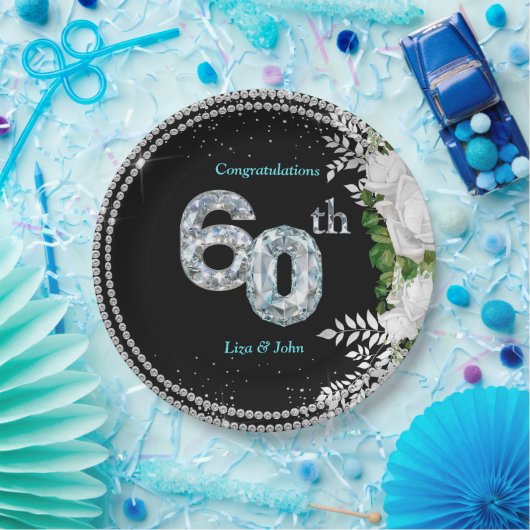 Elegant 60. Diamond Wedding Jubiläum Pappteller (Party)