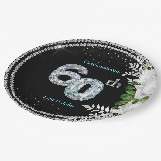Elegant 60. Diamond Wedding Jubiläum Pappteller (Schrägansicht)