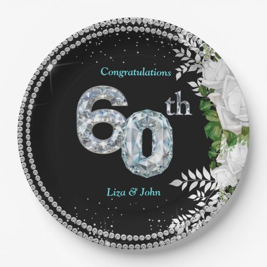 Elegant 60. Diamond Wedding Jubiläum Pappteller (Vorderseite)