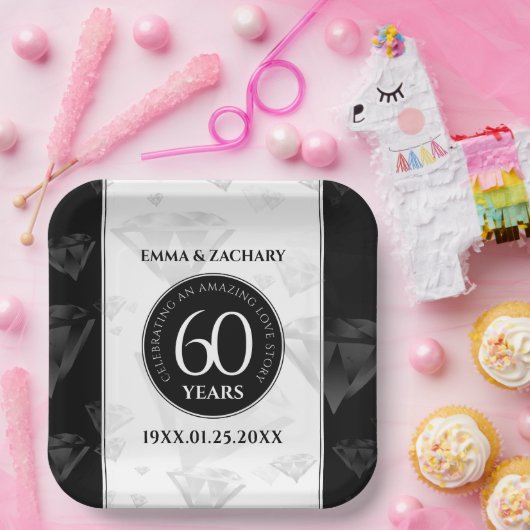 Elegant 60. Diamond Wedding Jubiläum Pappteller (Party)