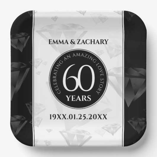 Elegant 60. Diamond Wedding Jubiläum Pappteller (Vorderseite)