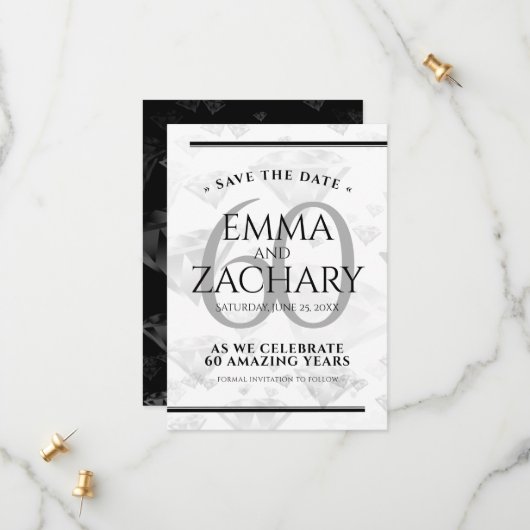 Elegant 60. Diamond Wedding Jubiläum Save The Date (Vorderseite/Rückseite Beispiel)
