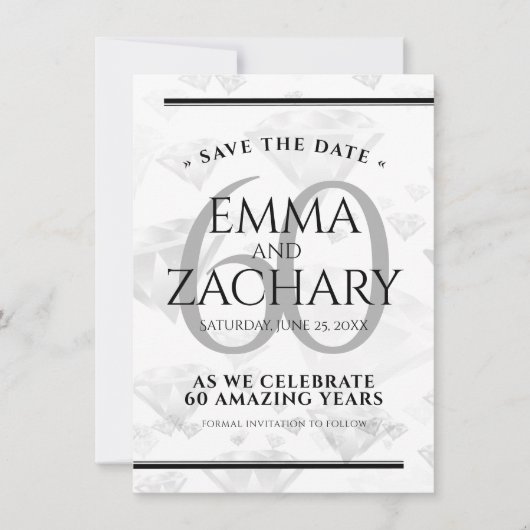 Elegant 60. Diamond Wedding Jubiläum Save The Date (Vorderseite)