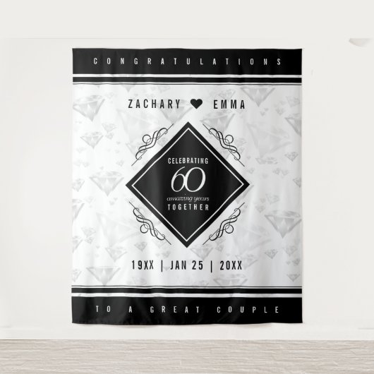 Elegant 60. Diamond Wedding Jubiläum Wandteppich (Vorderseite)