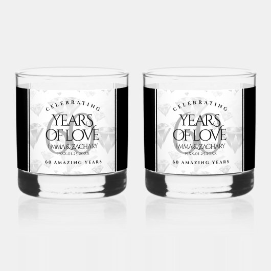 Elegant 60. Diamond Wedding Jubiläum Whiskyglas (Vorderseite)