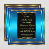 Elegant 60. Geburtstag Blue Ocean Gold Einladung (Vorne/Hinten)