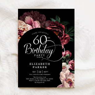 Elegant 60. Geburtstag Burgundy Pink Peonies Einladung