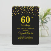 Elegant 60. Geburtstag & Gold Confetti auf schwarz Einladung (Stehend Vorderseite)