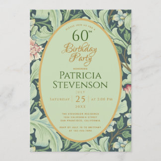 Elegant 60. Geburtstag Gold Green Botanical Vintag Einladung