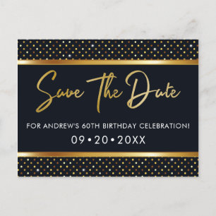 Elegant 60. Geburtstag Gold und Schwarz Save the D Postkarte
