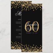 Elegant 60. Geburtstag Menü Gold Black Confetti Einladung (Vorne/Hinten)