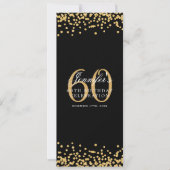 Elegant 60. Geburtstag Menü Gold Black Confetti Einladung (Vorderseite)