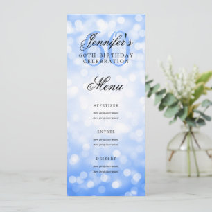 Elegant 60. Geburtstag Menü Navy Blue Bokeh Lights Einladung