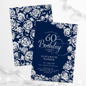 Elegant 60. Geburtstag Navy Silver Rose Einladung