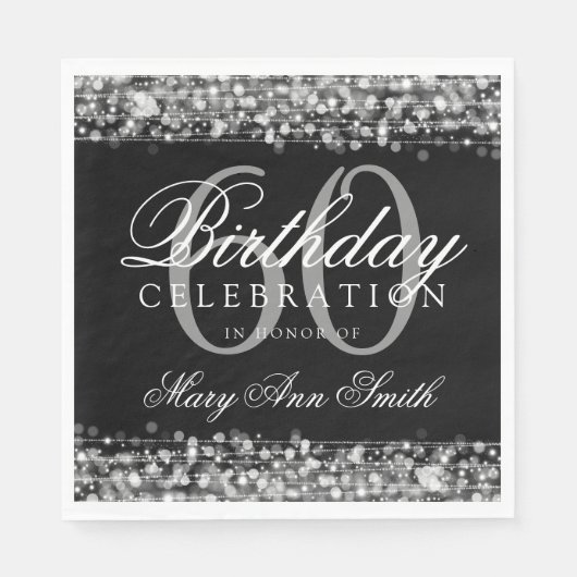 Elegant 60. Geburtstag Silver Bokeh Sparkle Lights Serviette (Vorderseite)