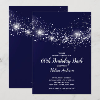 Elegant 60. Geburtstag Sterne Navy Blue Einladung