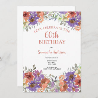 Elegant 60. Geburtstag Wasserfarbenflora Einladung