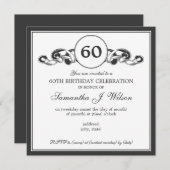 Elegant 60. Geburtstag Wirbles Ribbon Schwarz Einladung (Vorne/Hinten)