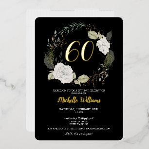Elegant 60. Geburtstagsparty Floral Wreath Gold Folieneinladung