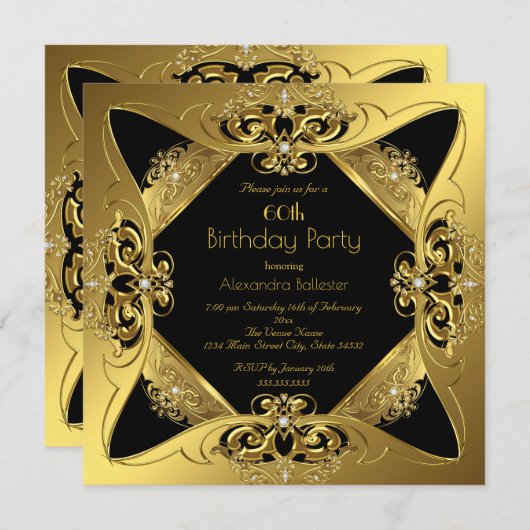 Elegant 60. Geburtstagsparty Gold Diamond Einladung (Vorne/Hinten)