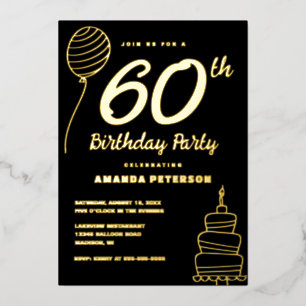 Elegant 60. Geburtstagsparty Real Gold Folieneinladung