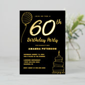 Elegant 60. Geburtstagsparty Real Gold Folieneinladung (Stehend vorne)