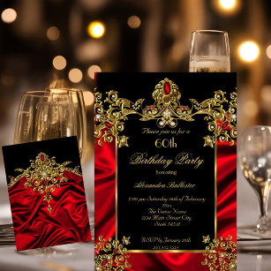 Elegant 60. Geburtstagsparty Silk Ruby Red Gold 2 Einladung