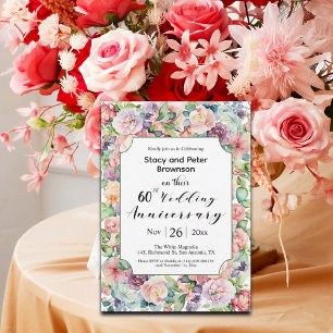 Elegant, 60. Hochzeit Jubiläum, farbenfroh und blu Einladung
