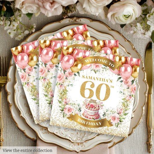 Elegant 60. Napkins mit Gold Floral Glitzer Serviette