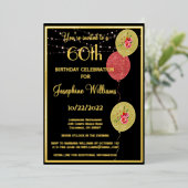 Elegant 60 Sixty Birthday Black REAL Gold Folieneinladung (Stehend vorne)