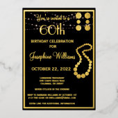 Elegant 60 Sixty Birthday Black REAL Gold Folieneinladung (Vorderseite)