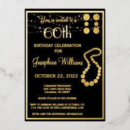 Elegant 60 Sixty Birthday Black REAL Gold Folieneinladung
