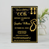Elegant 60 Sixty Birthday Black REAL Gold Folieneinladung (Stehend vorne)