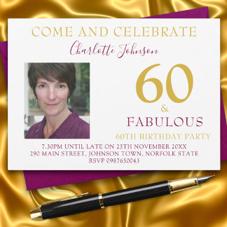 Elegant 60 und Fabelhaft Foto 60. Geburtstag Einladung