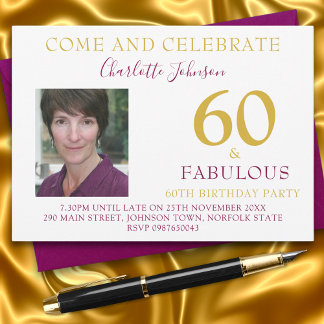 Elegant 60 und Fabulous Foto 60. Geburtstag Einladung