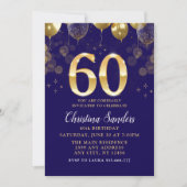 Elegant 60th Birthday Invitation with Gold Ballons Einladung (Vorderseite)