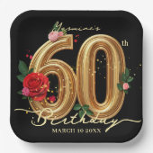 Elegant 60th Birthday Party Black Gold Red Rose Pappteller (Vorderseite)
