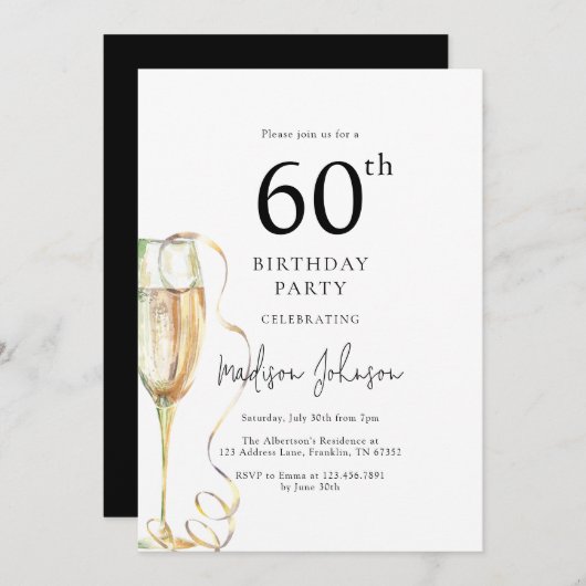 Elegant 60th Birthday Party Einladung (Vorne/Hinten)