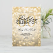 Elegant 60th Birthday Party Gold Glitter Lights Einladung (Stehend Vorderseite)